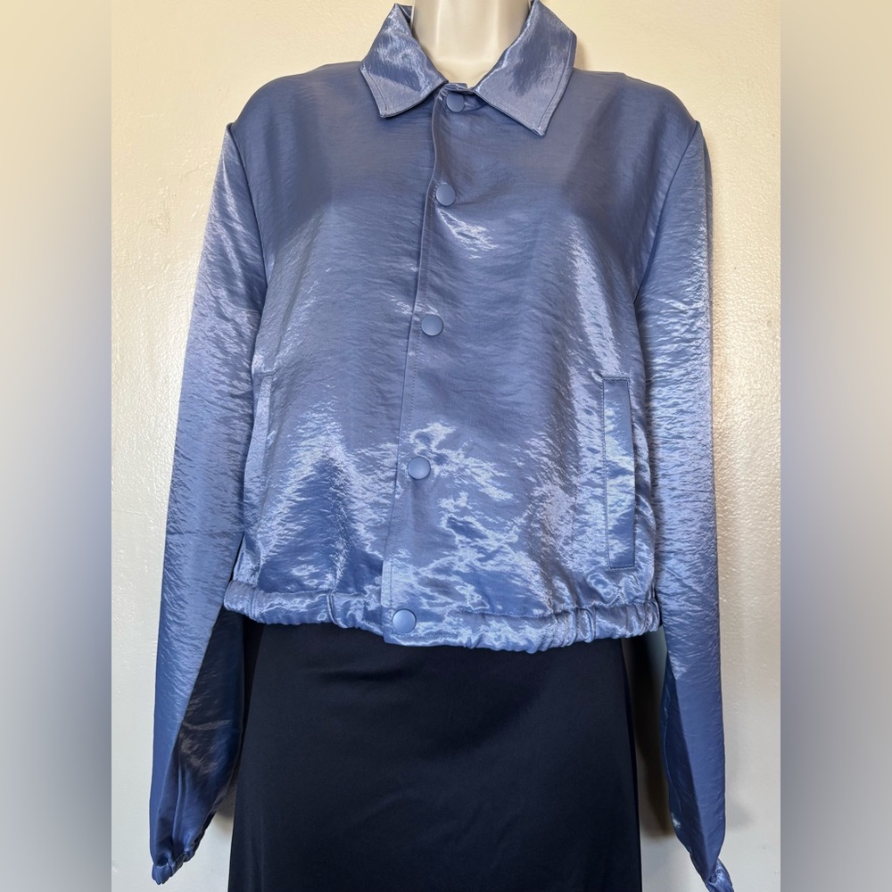 American Apparel Women Satin Cropped Blue Jacket